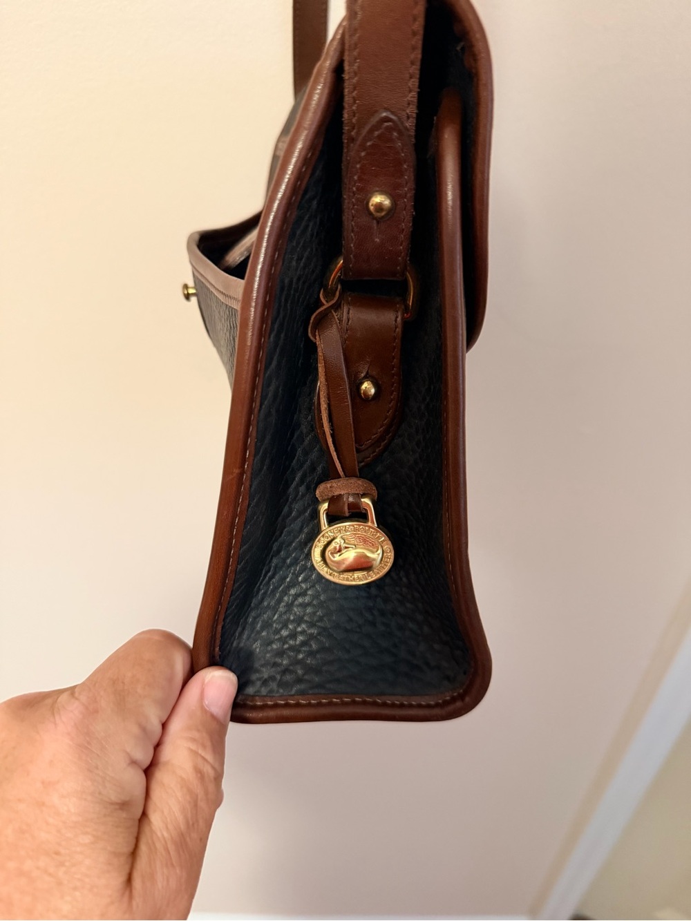 Dooney & Bourke Navy with Brown Trim Pebbled Leather Crossbody - Picture 6 of 12